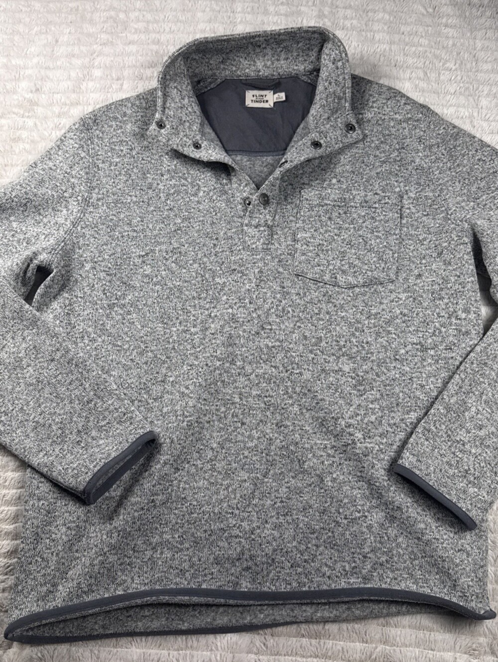 Flint and Tinder Mens L Gray Cotton Fleece 1/4 Button Snap Pullover Sweater EUC